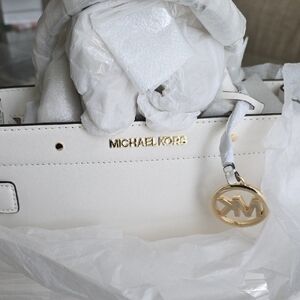 Michael Kors Satchel, White with Gold Accents